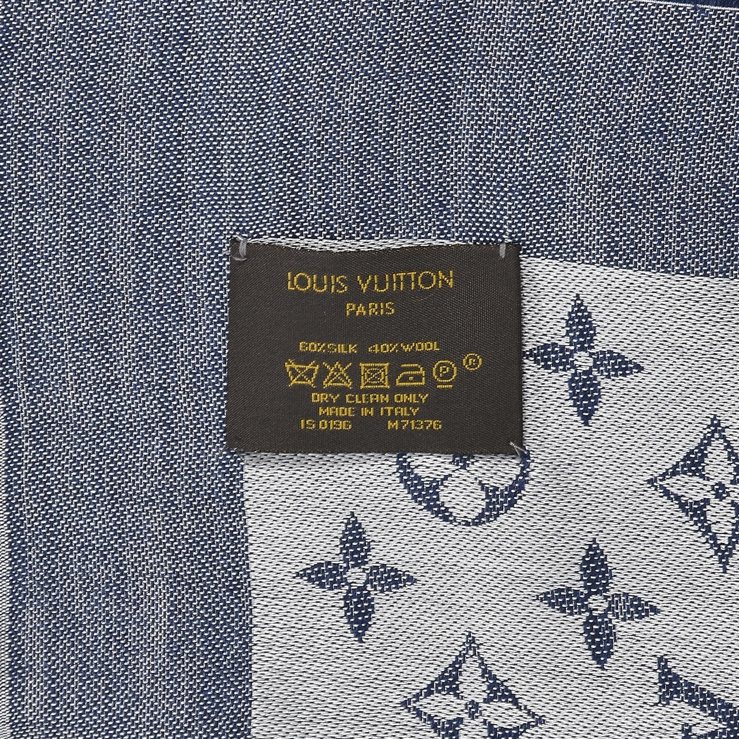Louis Vuitton Silk Wool Monogram Denim Shawl Blue 4 of 4