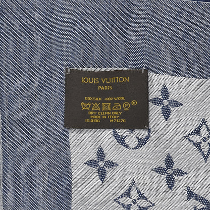 Louis Vuitton Silk Wool Monogram Denim Shawl Blue 4 of 4