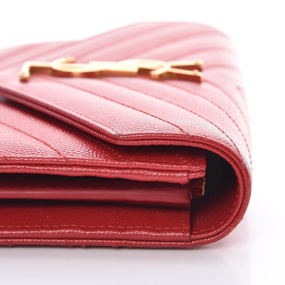 Saint Laurent Grain De Poudre Matelasse Chevron Monogram Flap Wallet Red 11 of 13
