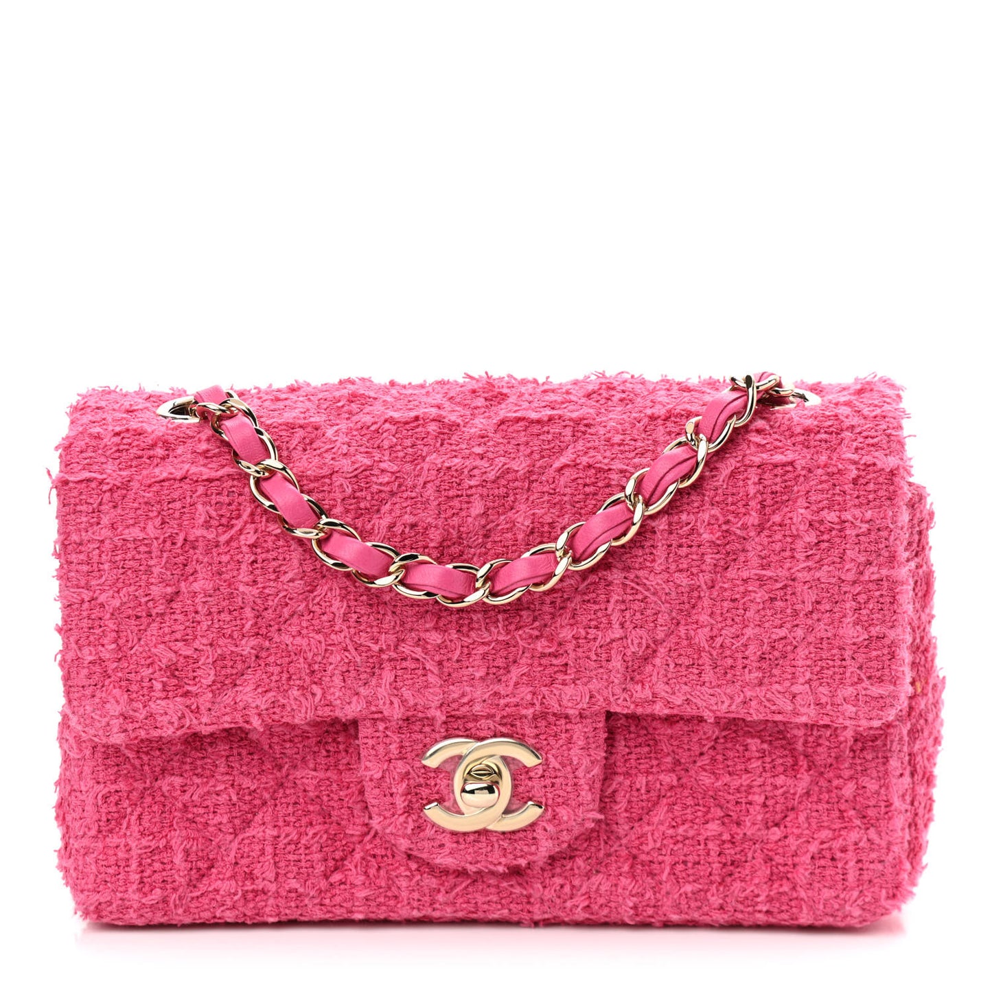 Wool Tweed Quilted Mini Rectangular Flap Dark Pink Fuchsia
