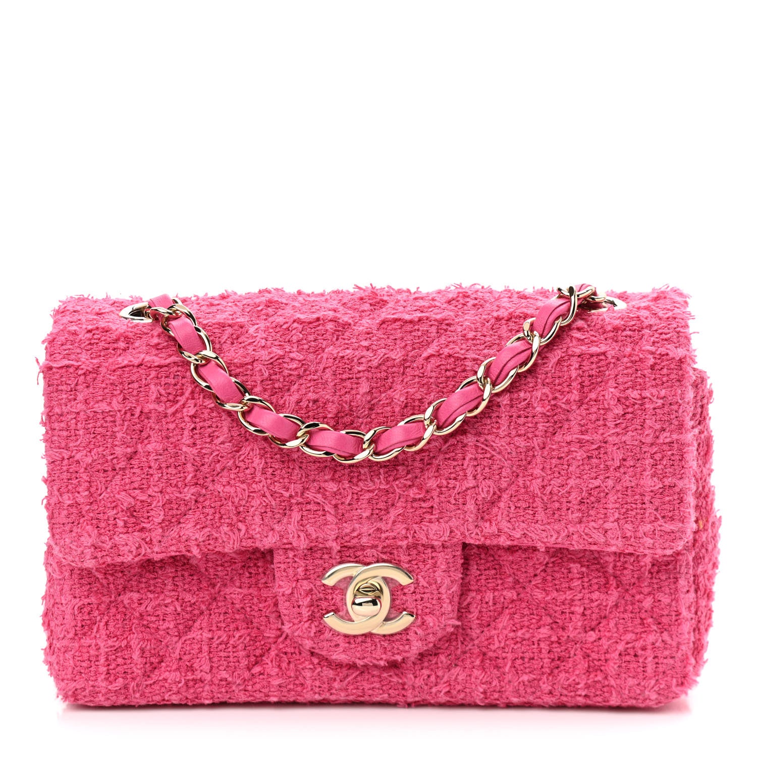 Chanel Wool Tweed Quilted Mini Rectangular Flap Dark Pink Fuchsia 1 of 11
