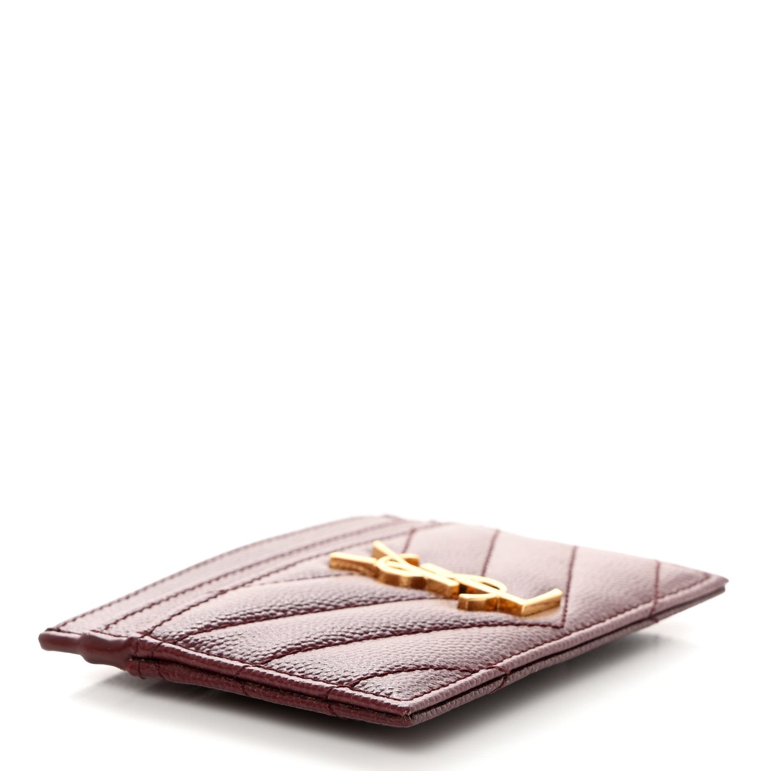 Saint Laurent Grain De Poudre Matelasse Chevron Cassandre Credit Card Case Bordeaux 4 of 8