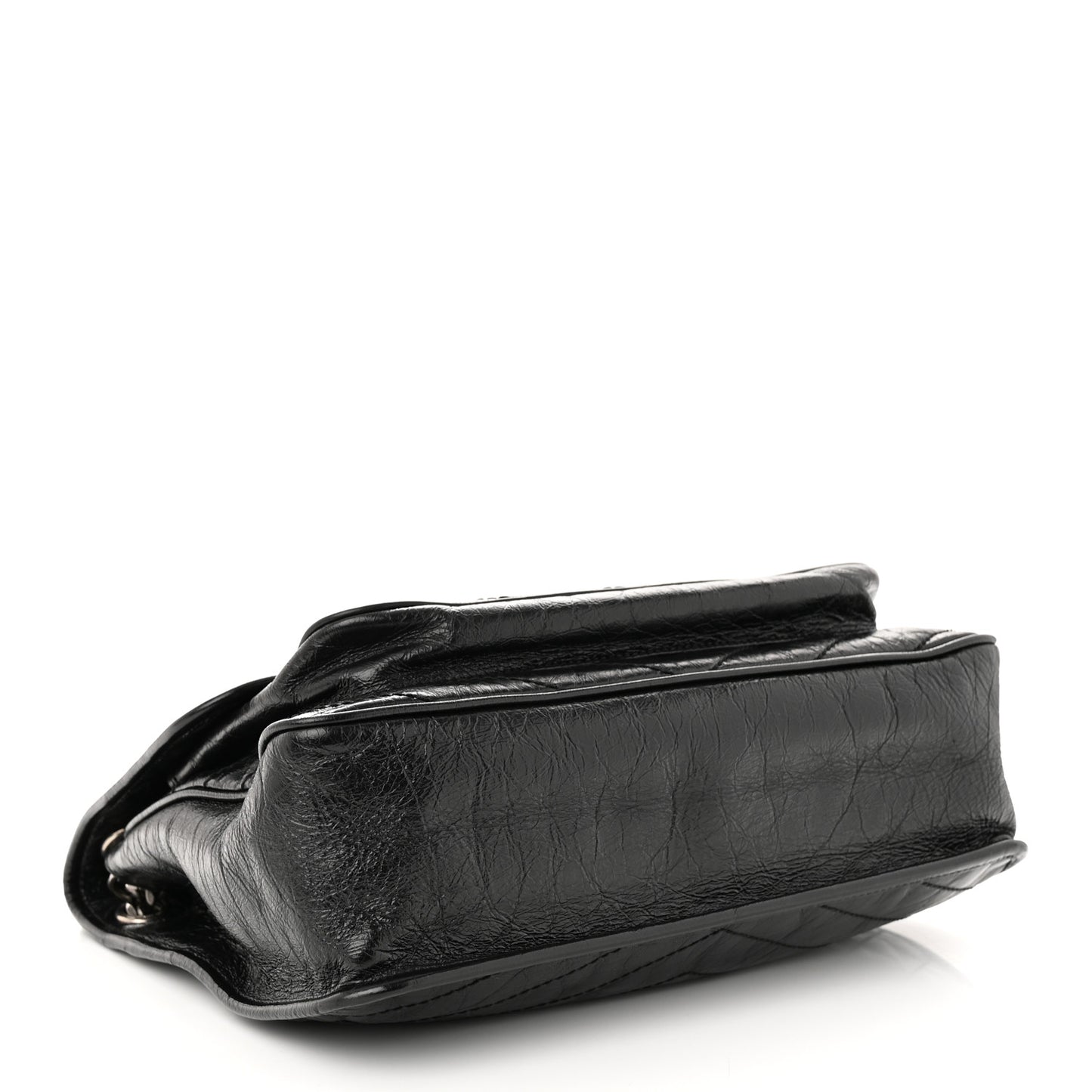 Crinkled Calfskin Matelasse Monogram Large Niki Chain Satchel Black