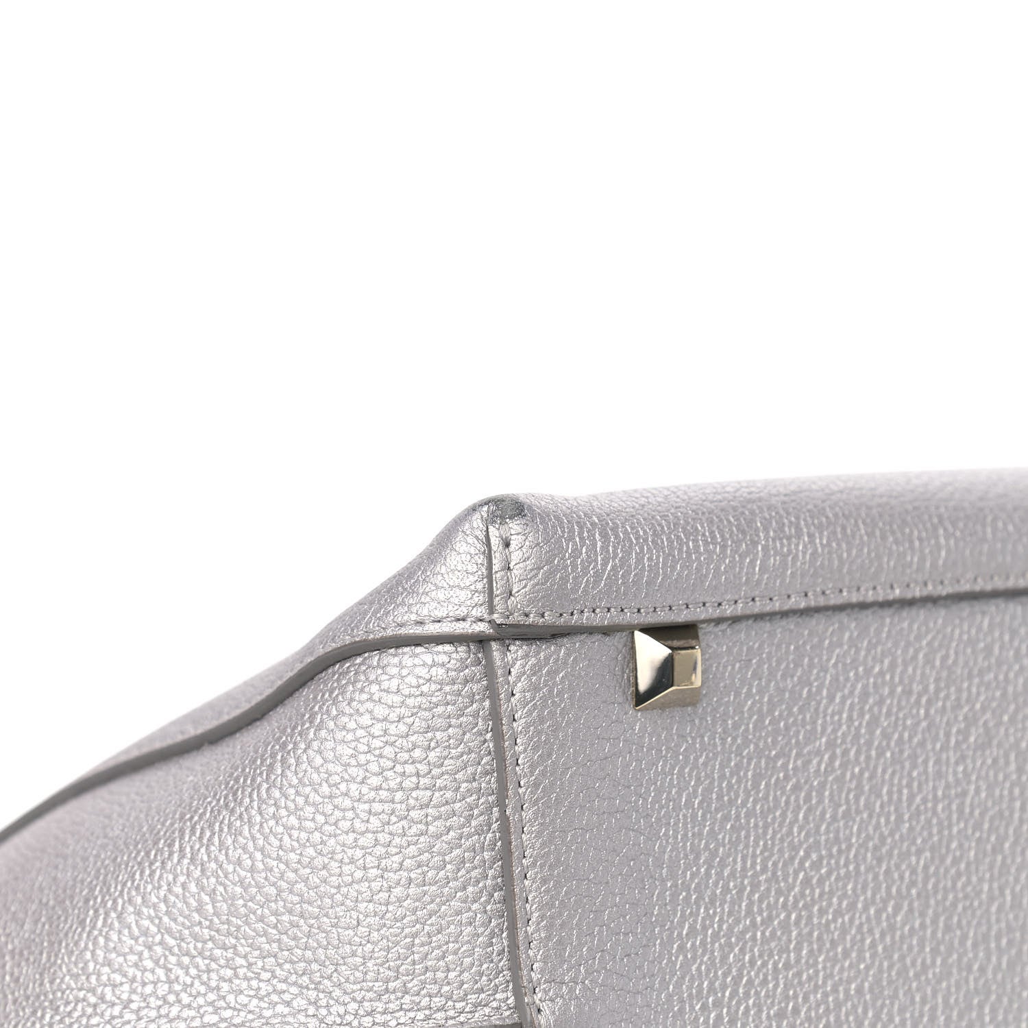 MCM Metallic Grained Calfskin Medium Top Zip Tote Spike Silver 10 of 13
