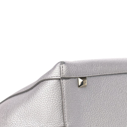 MCM Metallic Grained Calfskin Medium Top Zip Tote Spike Silver 10 of 13