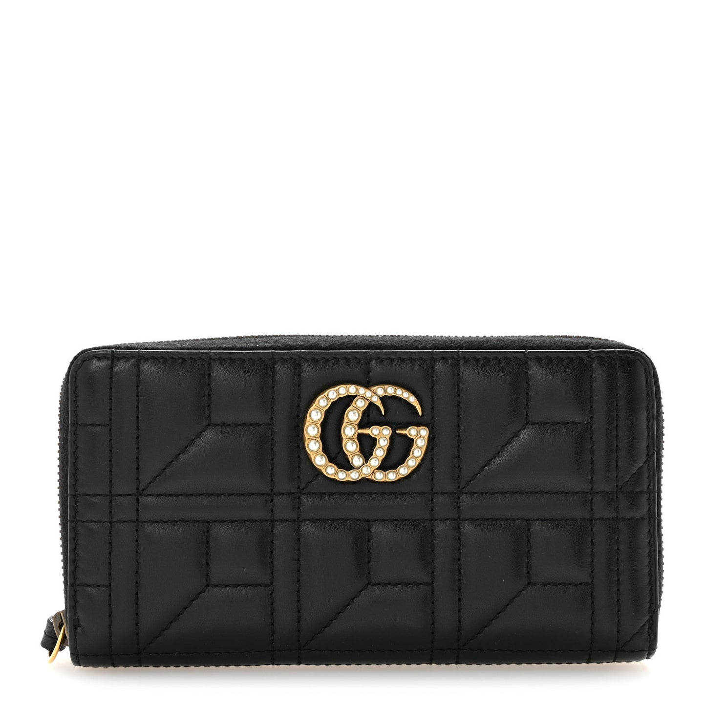 Calfskin Matelasse Pearly GG Marmont Zip Around Wallet Black