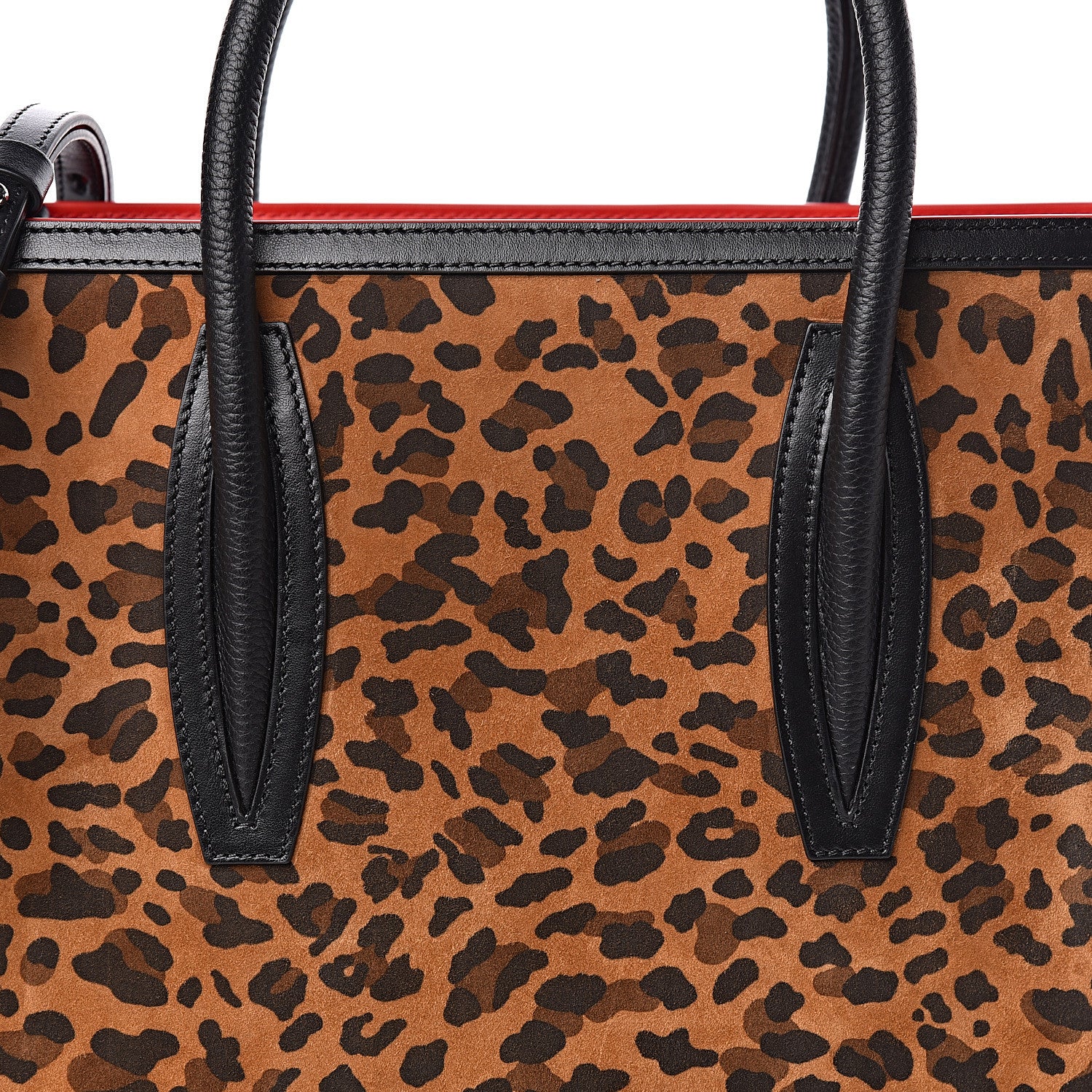 Christian Louboutin Calfskin Empire Pony Hair Leopard Print Studded Medium Paloma Red Brown 10 of 10