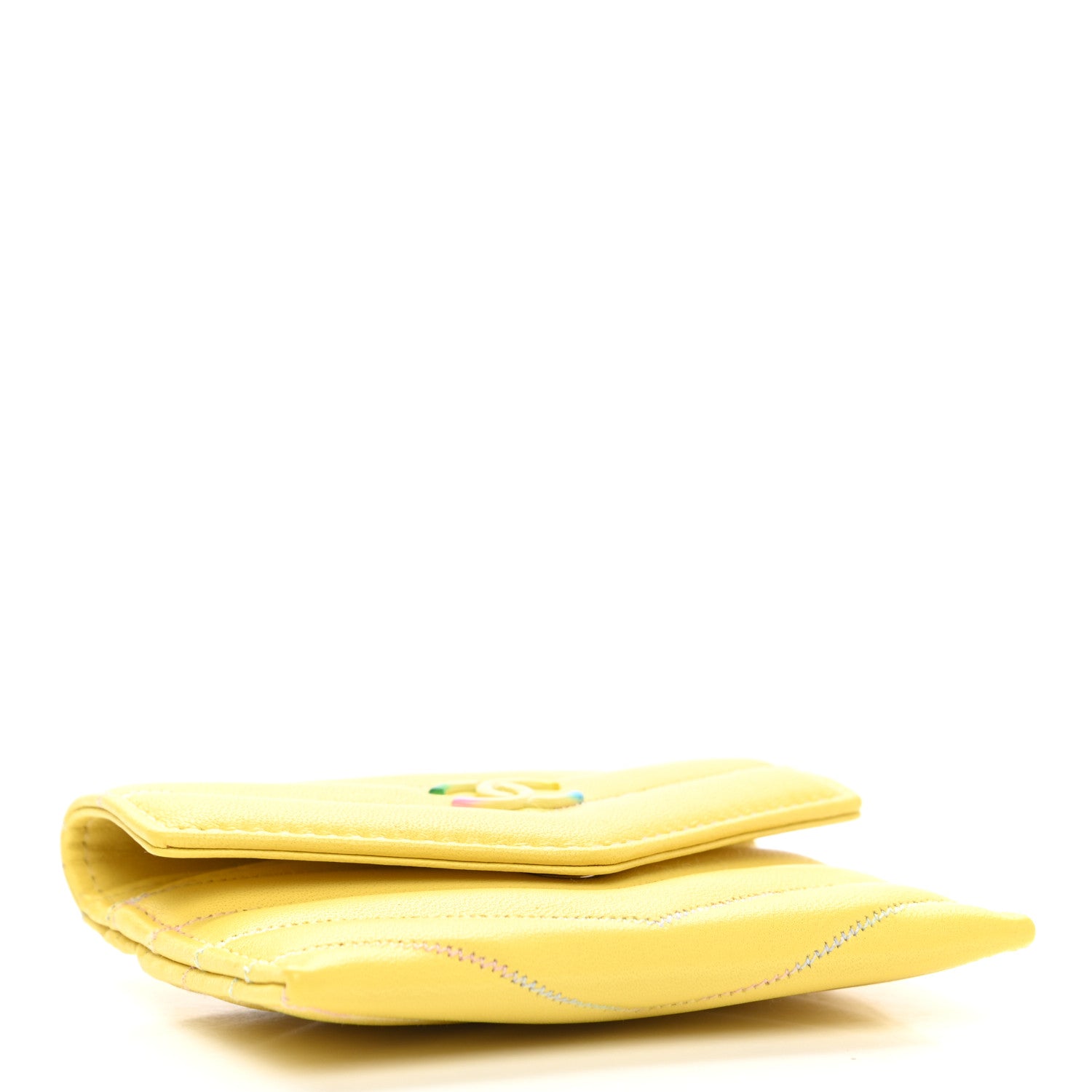 Chanel Lambskin Chevron Quilted Card Holder Yellow 4 of 9