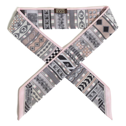 Hermes Silk Colliers de Chiens Twilly Rose Pale Gris Beige 1 of 6