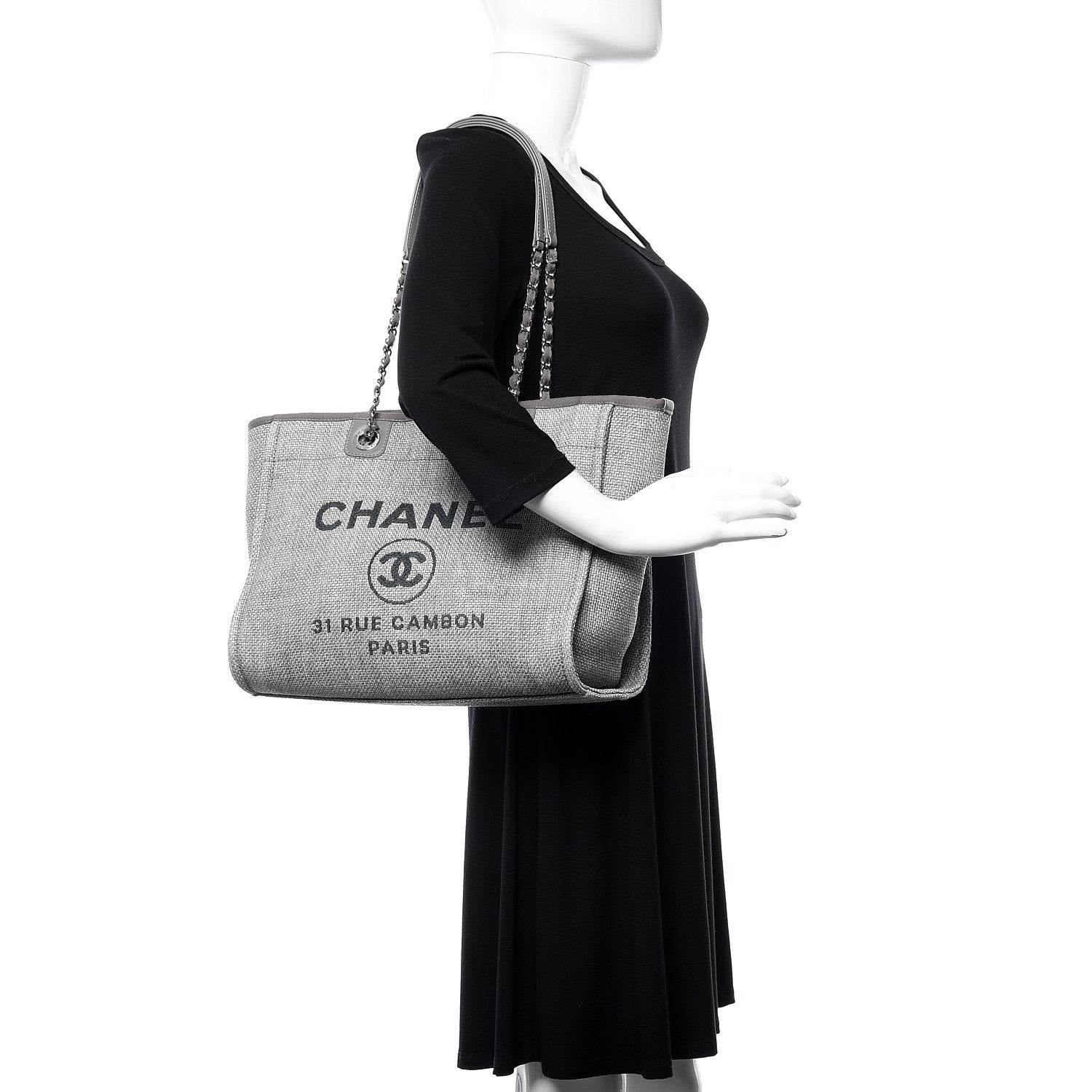 Chanel Woven Straw Raffia Small Deauville Tote Grey 2 of 10