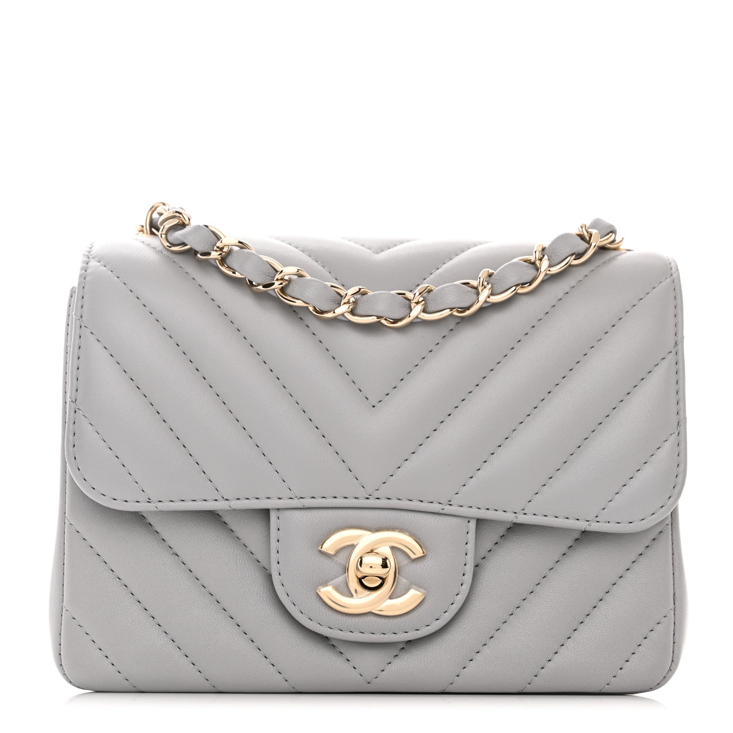 Chanel Lambskin Chevron Quilted Mini Square Flap Grey 1 of 11