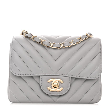 Chanel Lambskin Chevron Quilted Mini Square Flap Grey 1 of 11