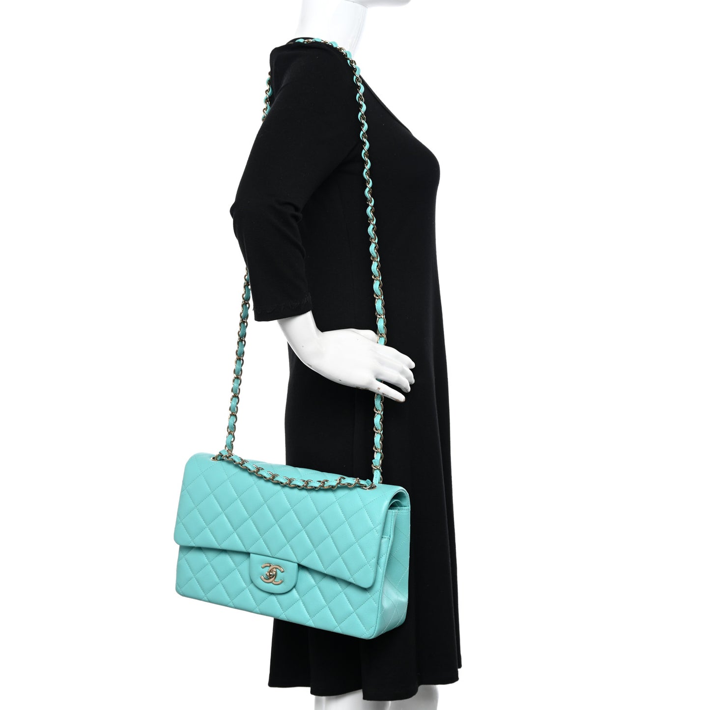 Caviar Quilted Jumbo Double Flap Turquoise