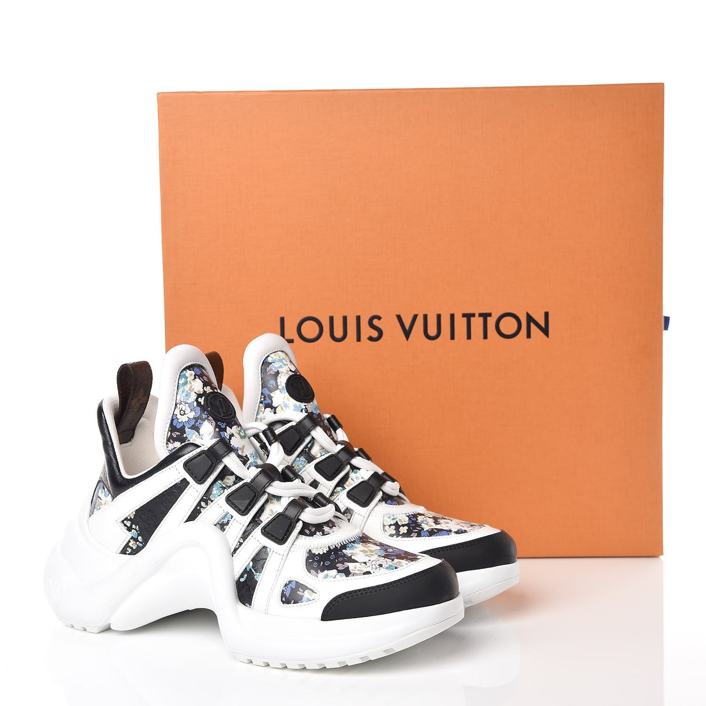 Flower Printed Calfskin Monogram LV Archlight Sneakers 36.5 Black Blue