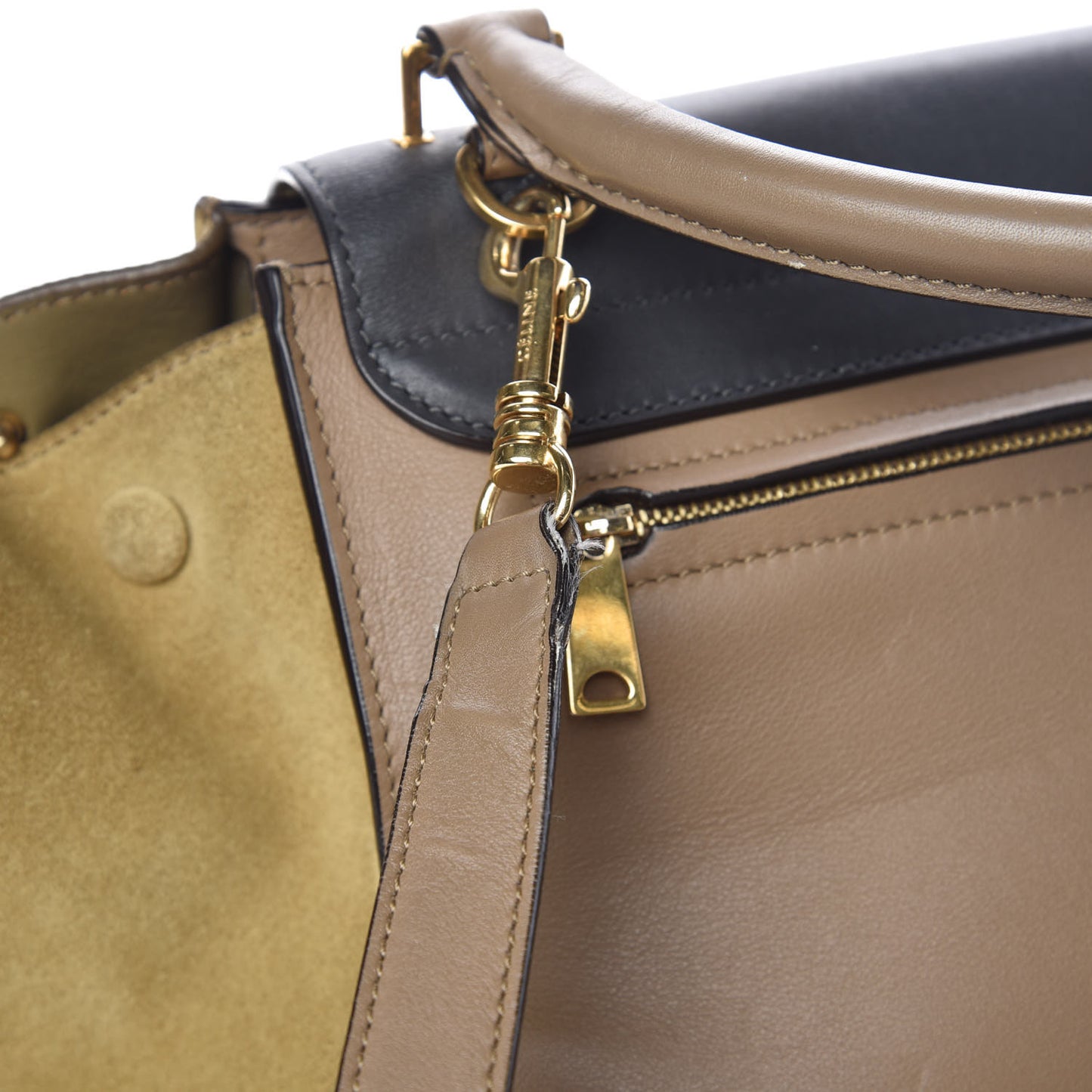 Smooth Calfskin Suede Medium Tri-Color Trapeze Olive