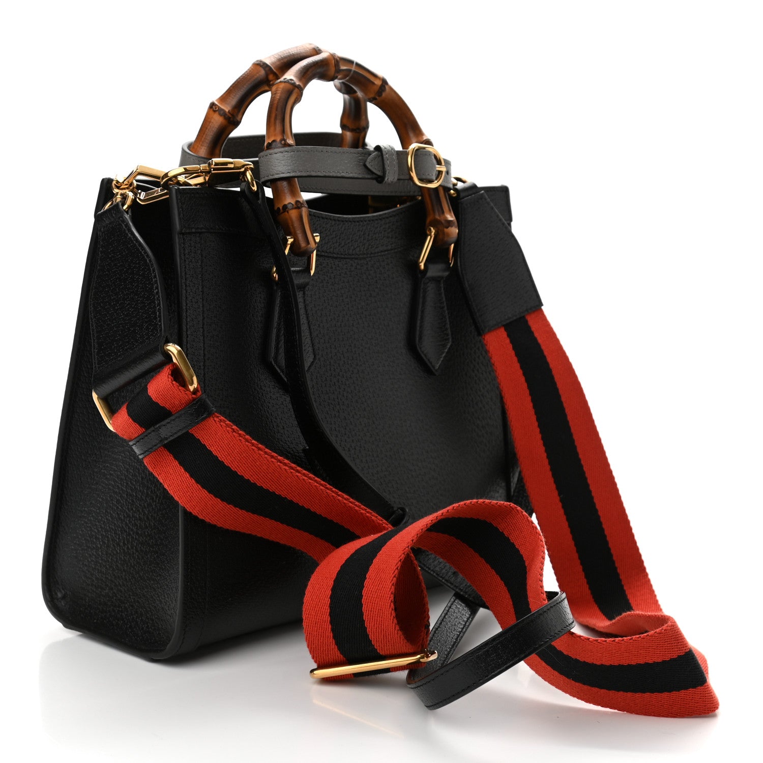 Gucci Textured Dollar Calfskin Web Small Diana Tote Bag Black Dusty Grey 2 of 9