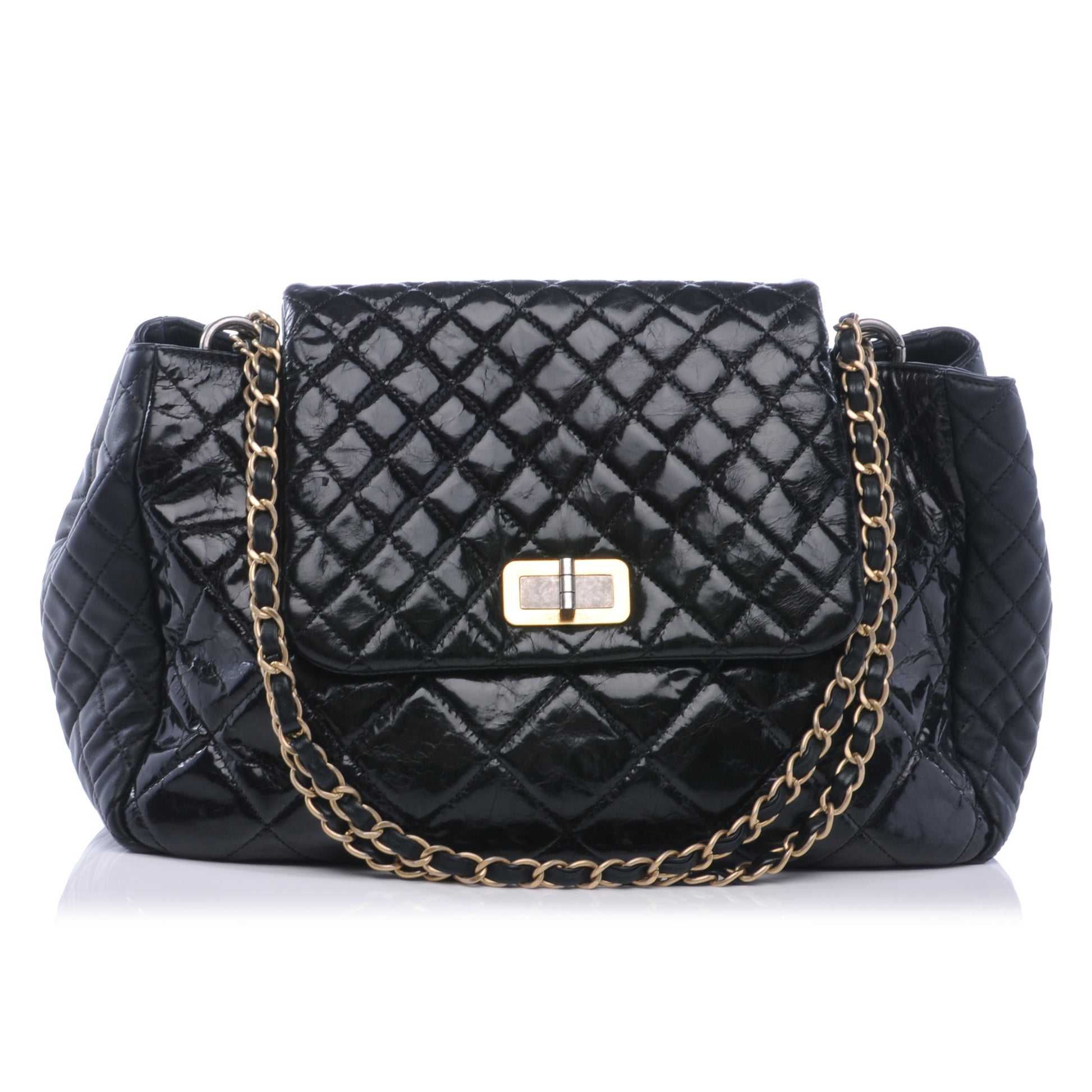 Chanel Glazed Crinkled Large East West Flap Black 1 of 8