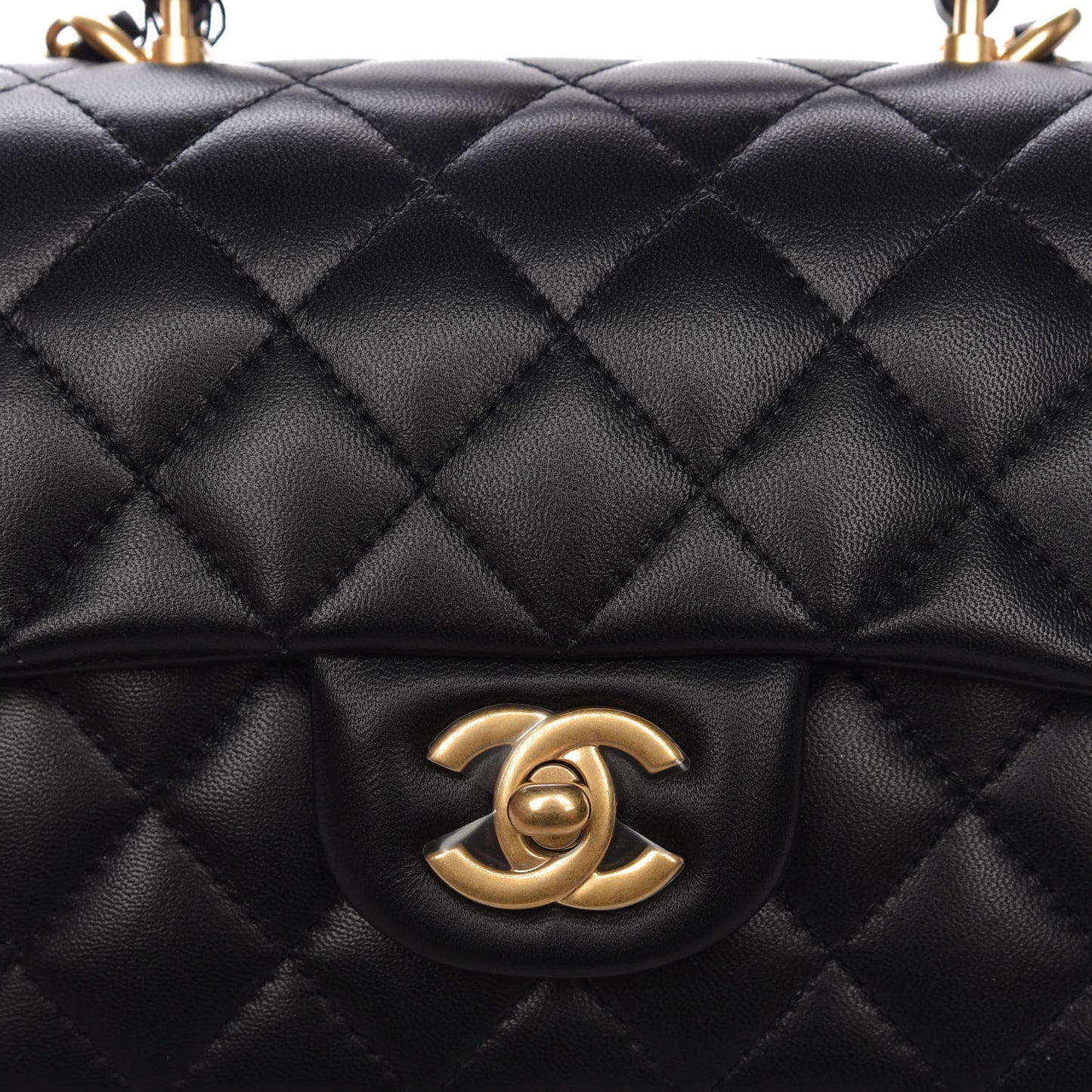 Lambskin Quilted Mini Top Handle Rectangular Flap Black