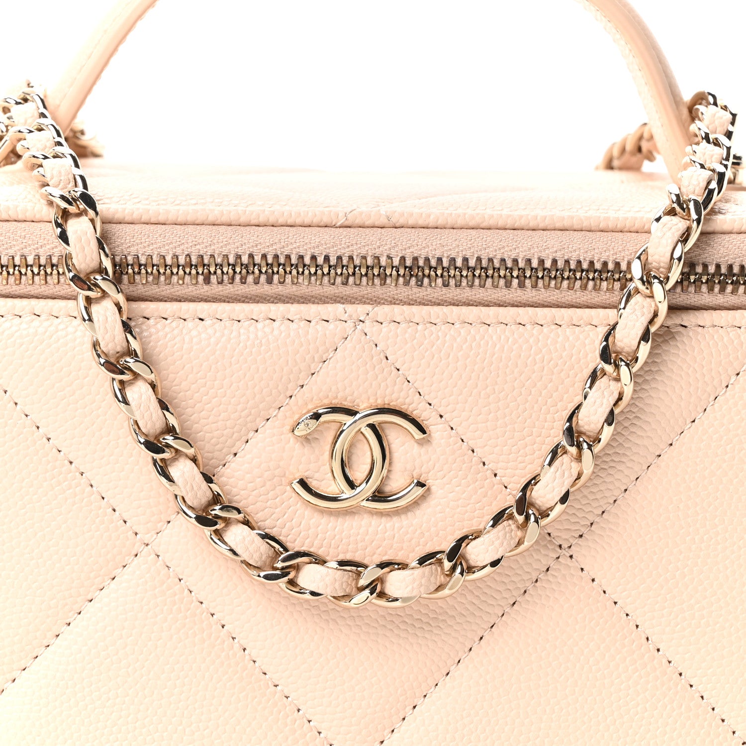 Chanel Caviar Quilted Top Handle Long Vanity Beige 8 of 11