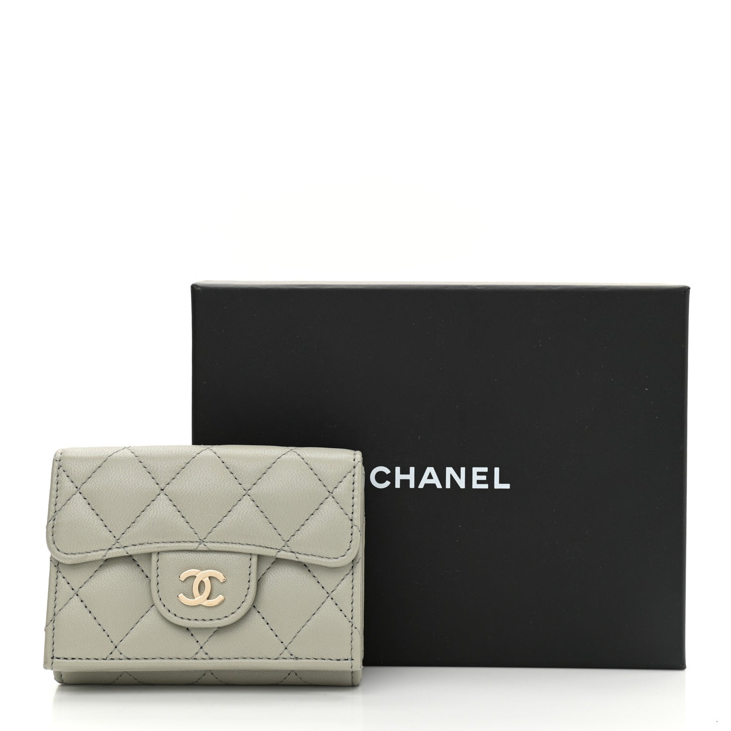 Lambskin Quilted Small Flap Wallet Grey