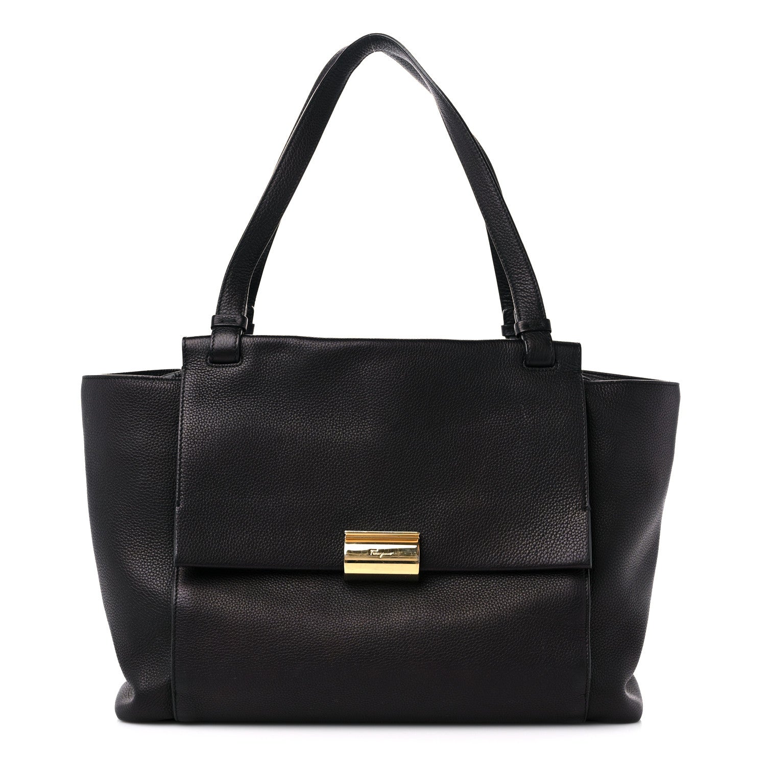 Salvatore Ferragamo Grained Calfskin Bitter Pocket Tote Black 1 of 15