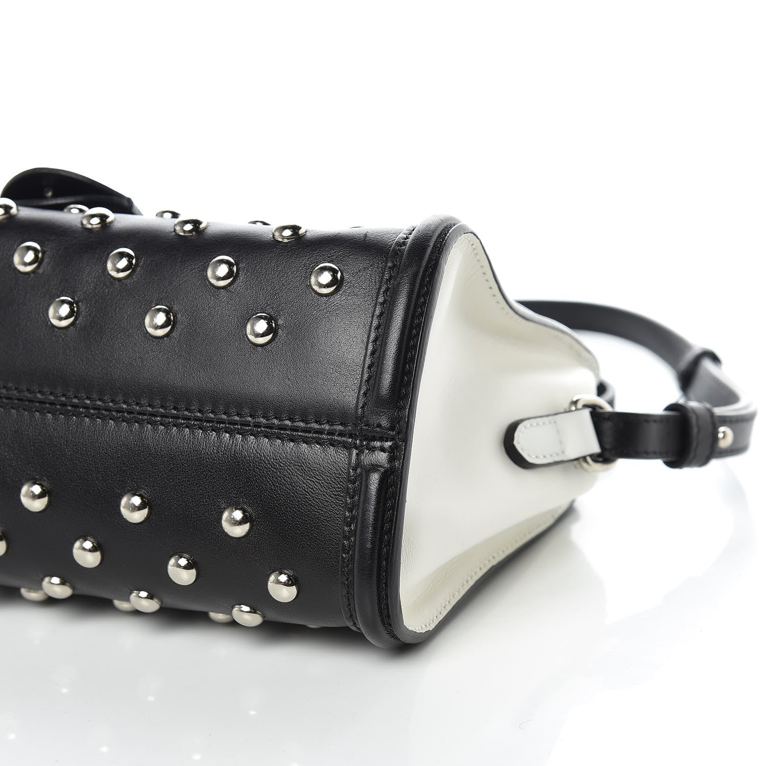 Alexander McQueen Calfskin Studded Mini Padlock Tote Black White 6 of 12