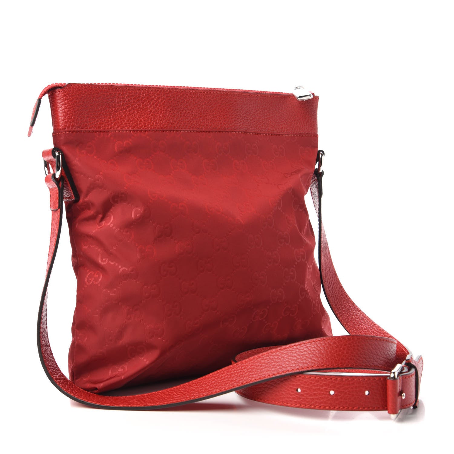 Gucci Nylon Monogram Dollar Calfskin Flat Messenger Bag Vibrant Red 3 of 10