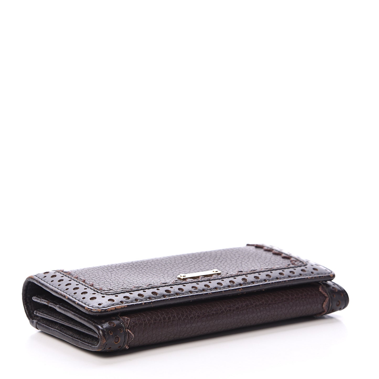 Grainy Calfskin Continental Wallet Dark Brown