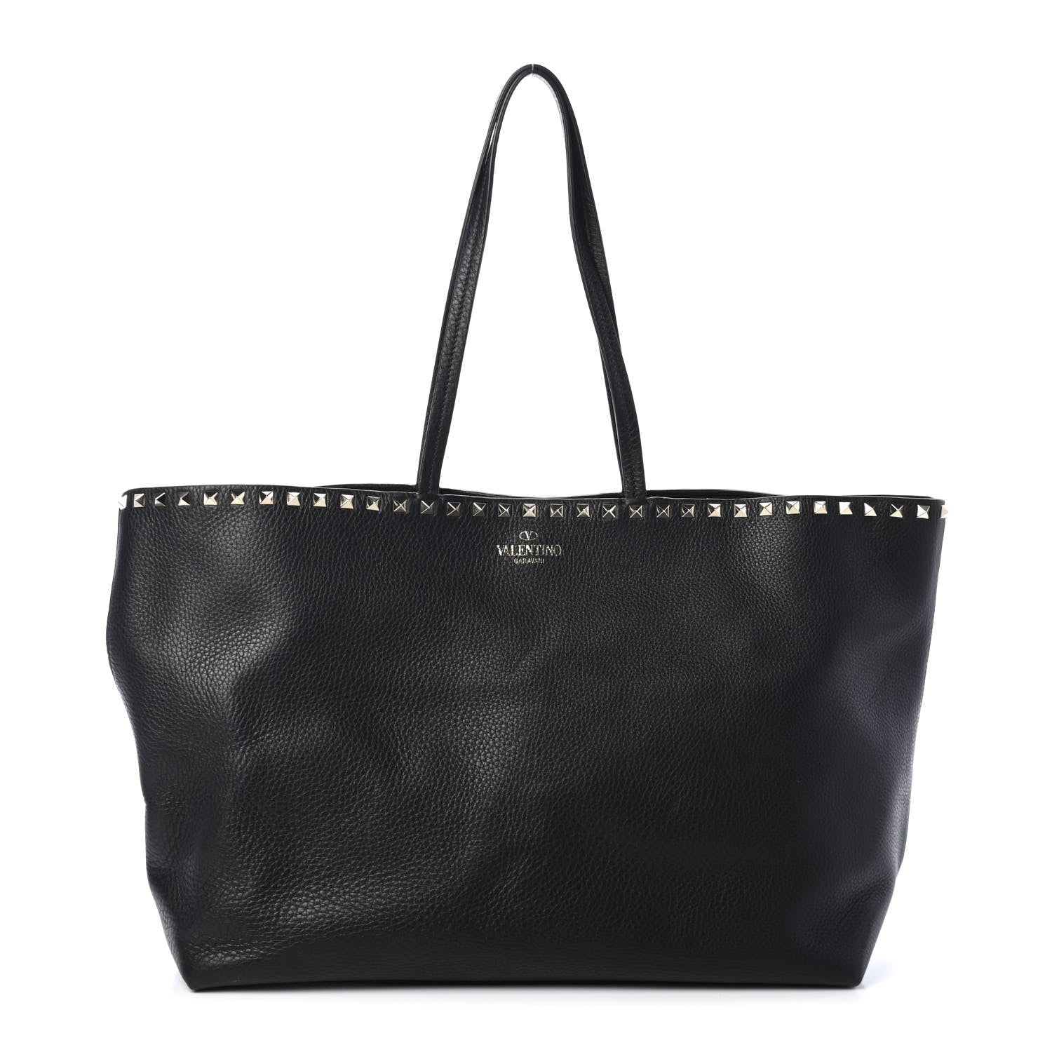 Valentino Garavani Grained Calfskin Rockstud Shoulder Tote Black 1 of 5