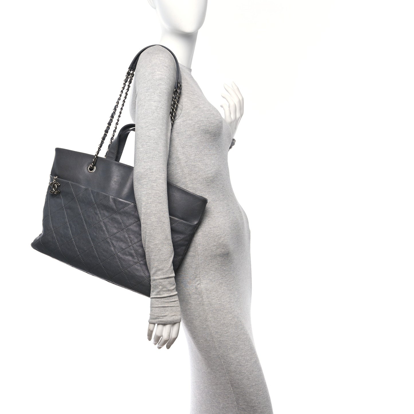 Caviar Quilted Shopping Tote Grey