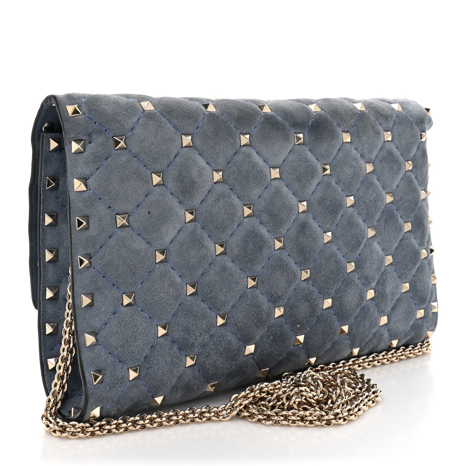 Valentino Garavani Suede Rockstud Spike Wallet on Chain Bright Blue 3 of 12