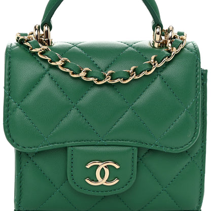 Chanel Lambskin Quilted Top Handle Flap Clutch With Chain Green 8 of 11