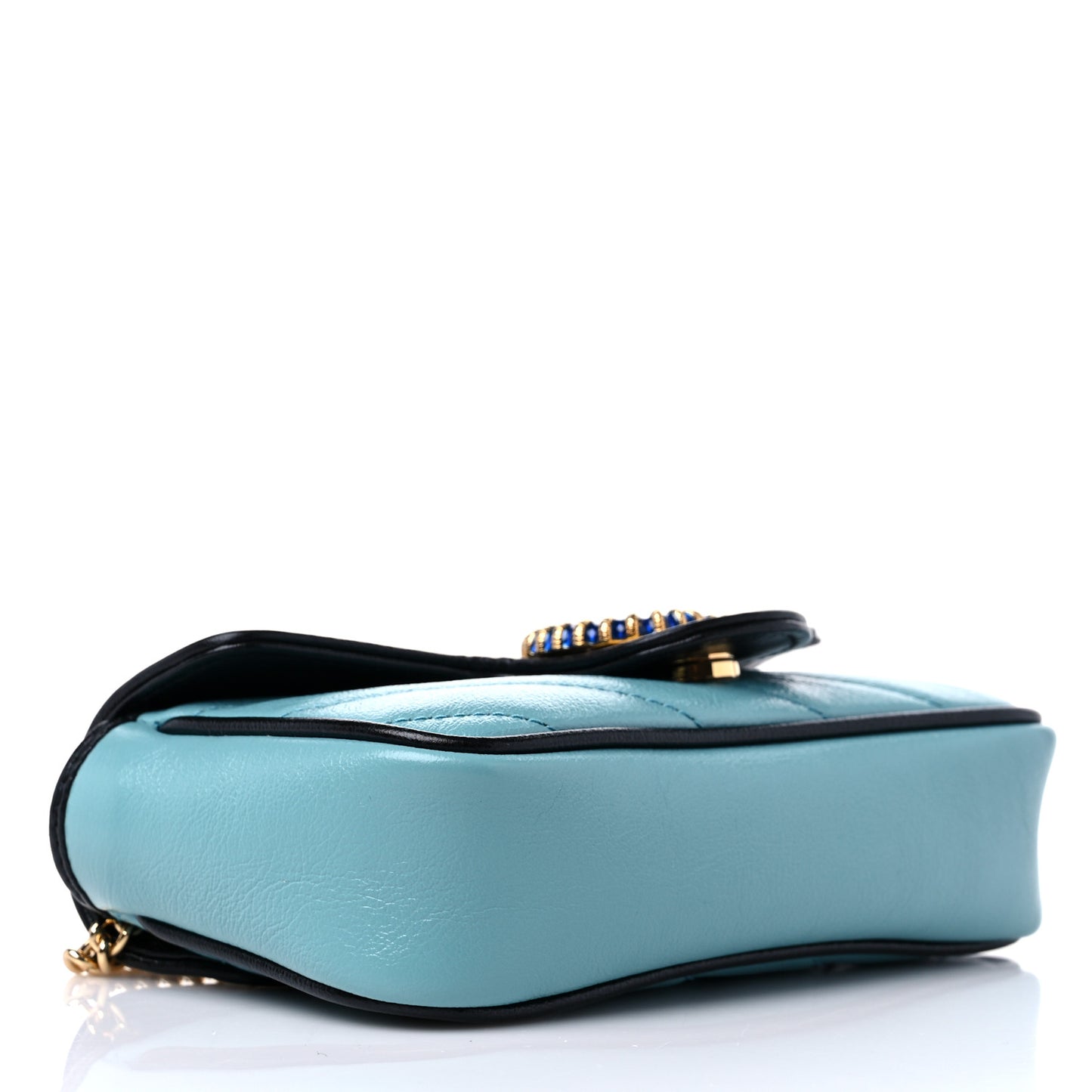 Azalea Calfskin Enamel Matelasse Diagonal Super Mini Torchon GG Marmont Shoulder Bag Butter Dusty Azure Black Electric Blue