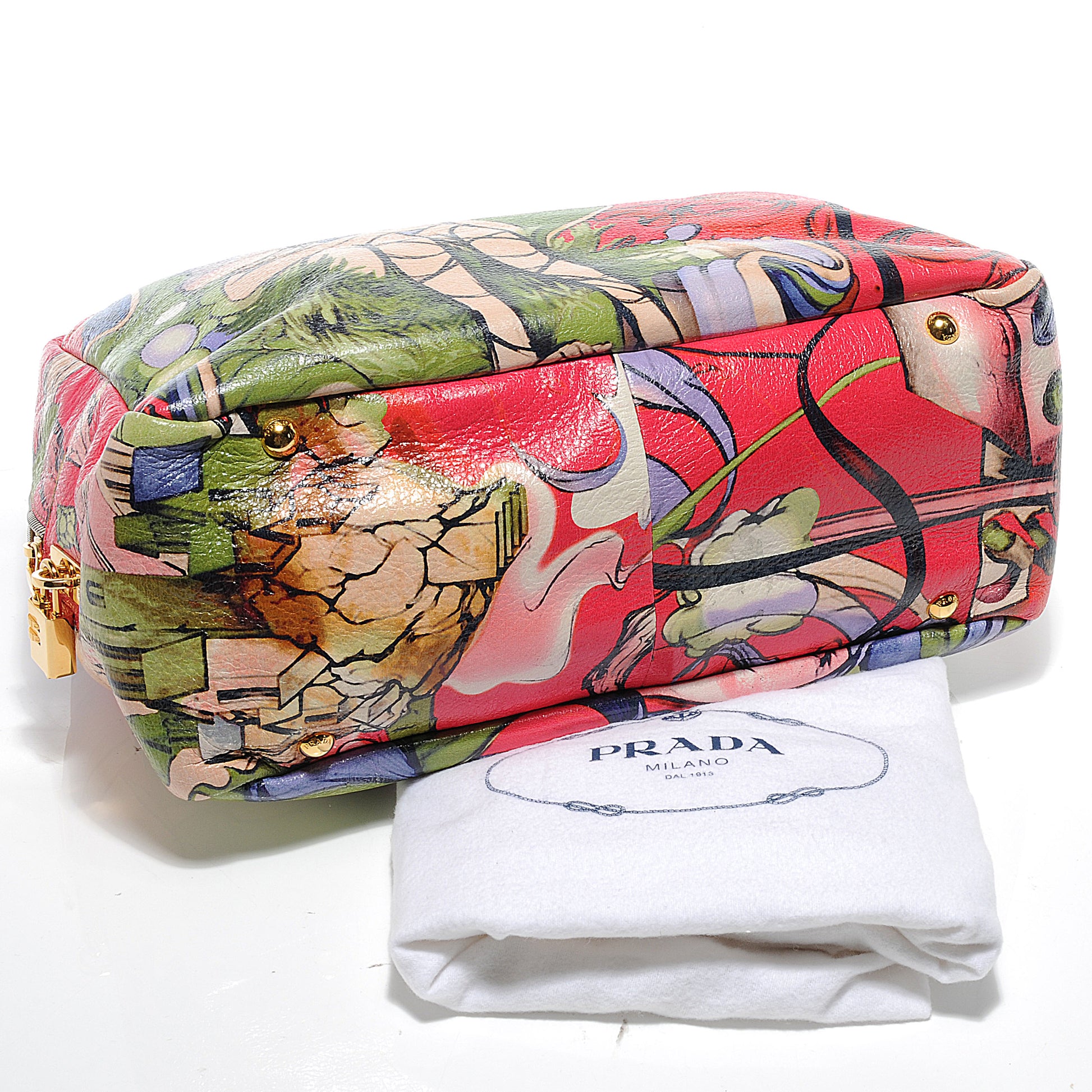 Prada X JAMES JEAN Cervo Lux Fairy Print Medium Boston Bag Peonia 6 of 10