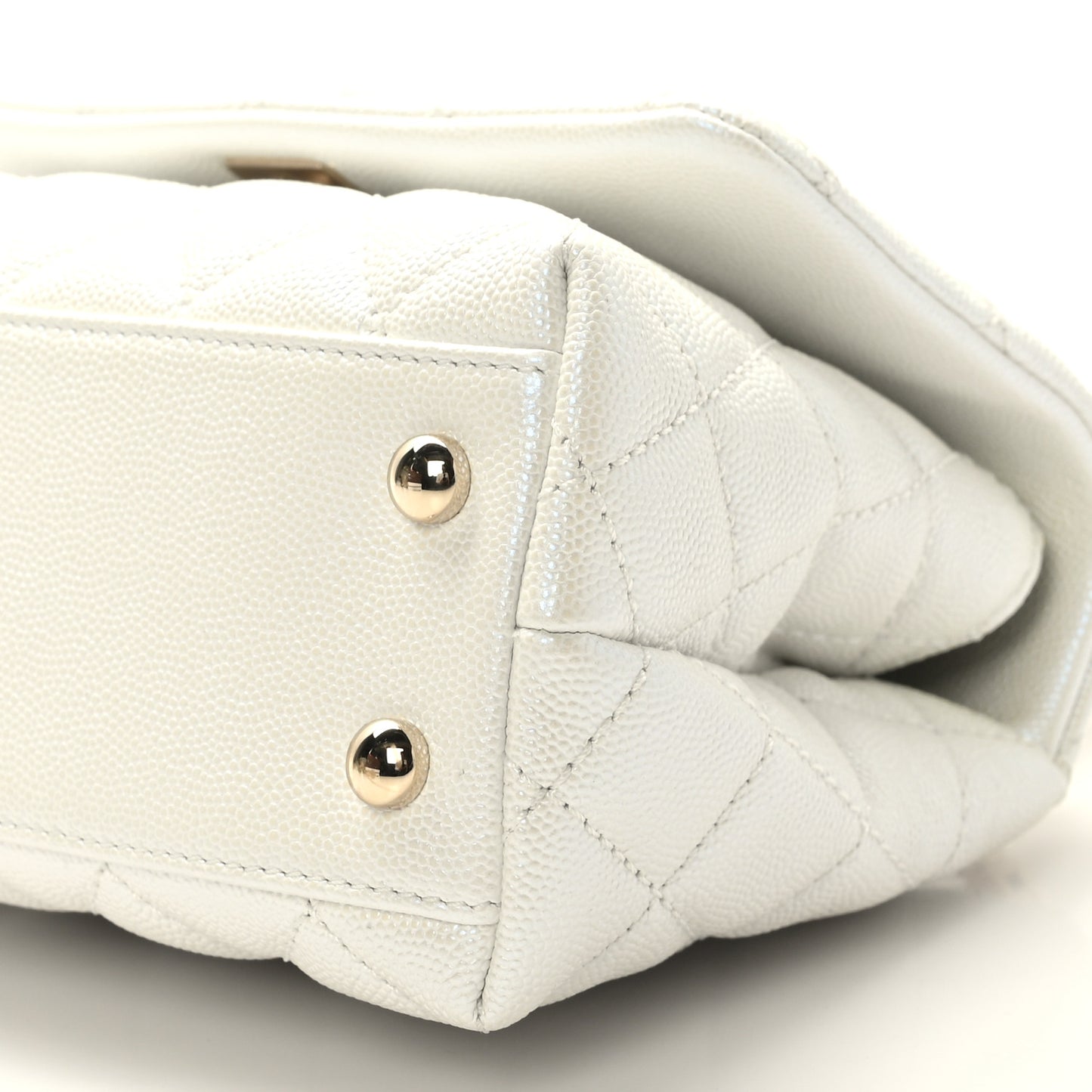 Iridescent Caviar Quilted Extra Mini Coco Handle Flap White