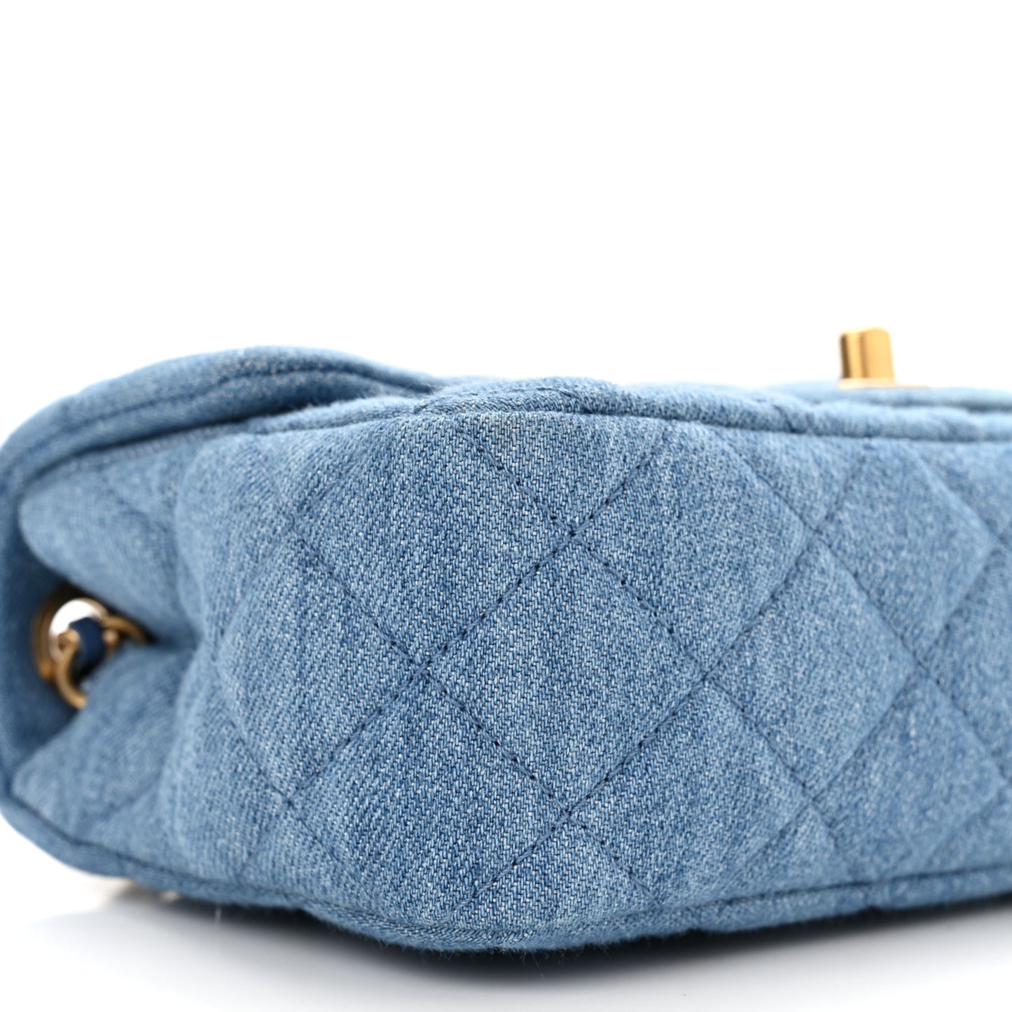 Denim Quilted Mini Pearl Crush Rectangular Flap Blue