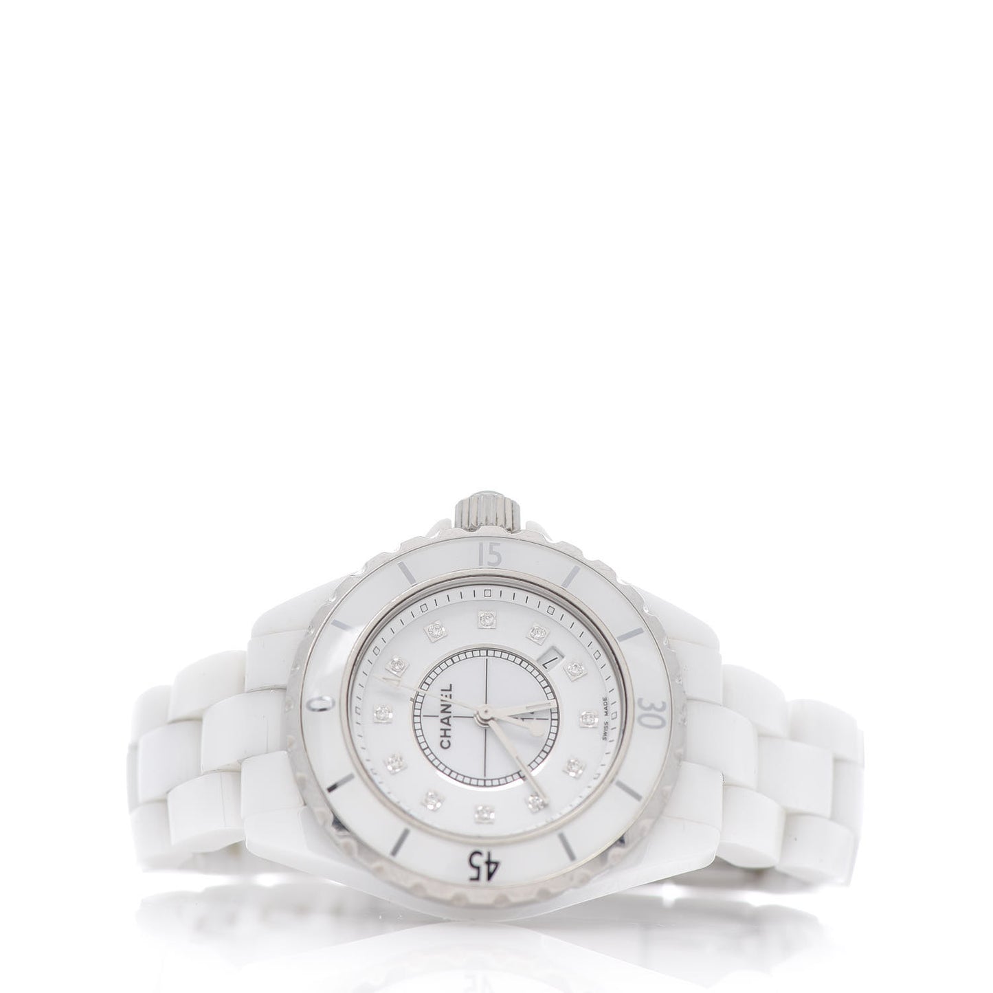Stainless Steel Ceramic Diamond 33mm J12 Quartz Watch White