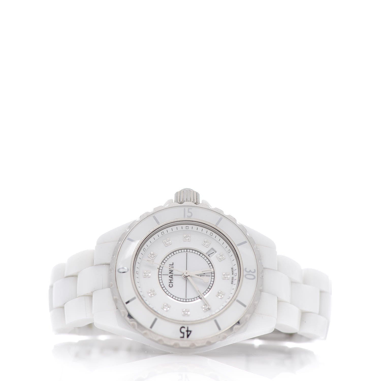 Chanel Stainless Steel Ceramic Diamond 33mm J12 Quartz Watch White 3 of 6