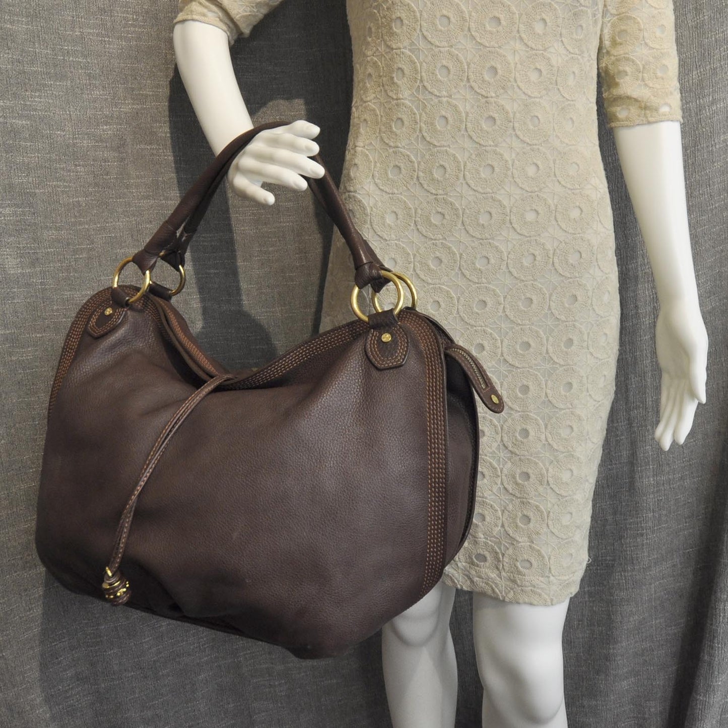 Calfskin Bittersweet Hobo Burgundy