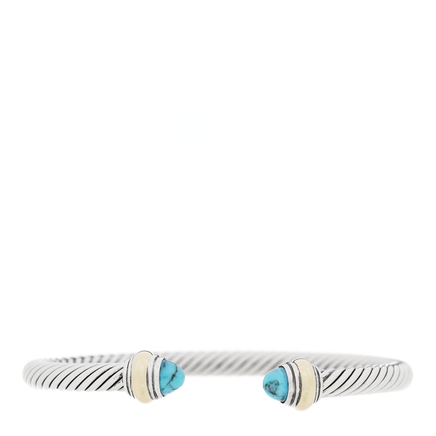 David Yurman Sterling Silver 14K Yellow Gold Turquoise 5mm Cable Classics Bracelet 1 of 3
