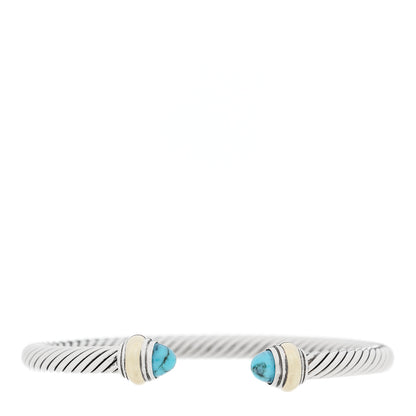 David Yurman Sterling Silver 14K Yellow Gold Turquoise 5mm Cable Classics Bracelet 1 of 3