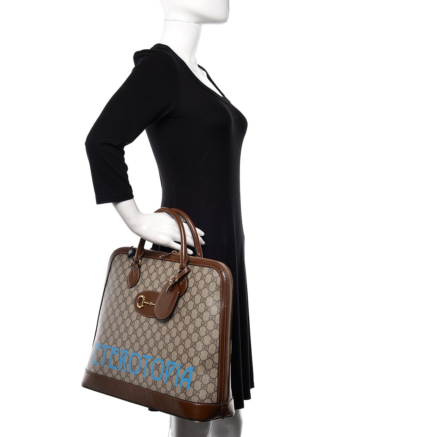 Gucci GG Supreme Monogram Azalea Calfskin Eterotopia Horsebit 1955 Duffle Bag Beige Ebony Brown Sugar 2 of 10