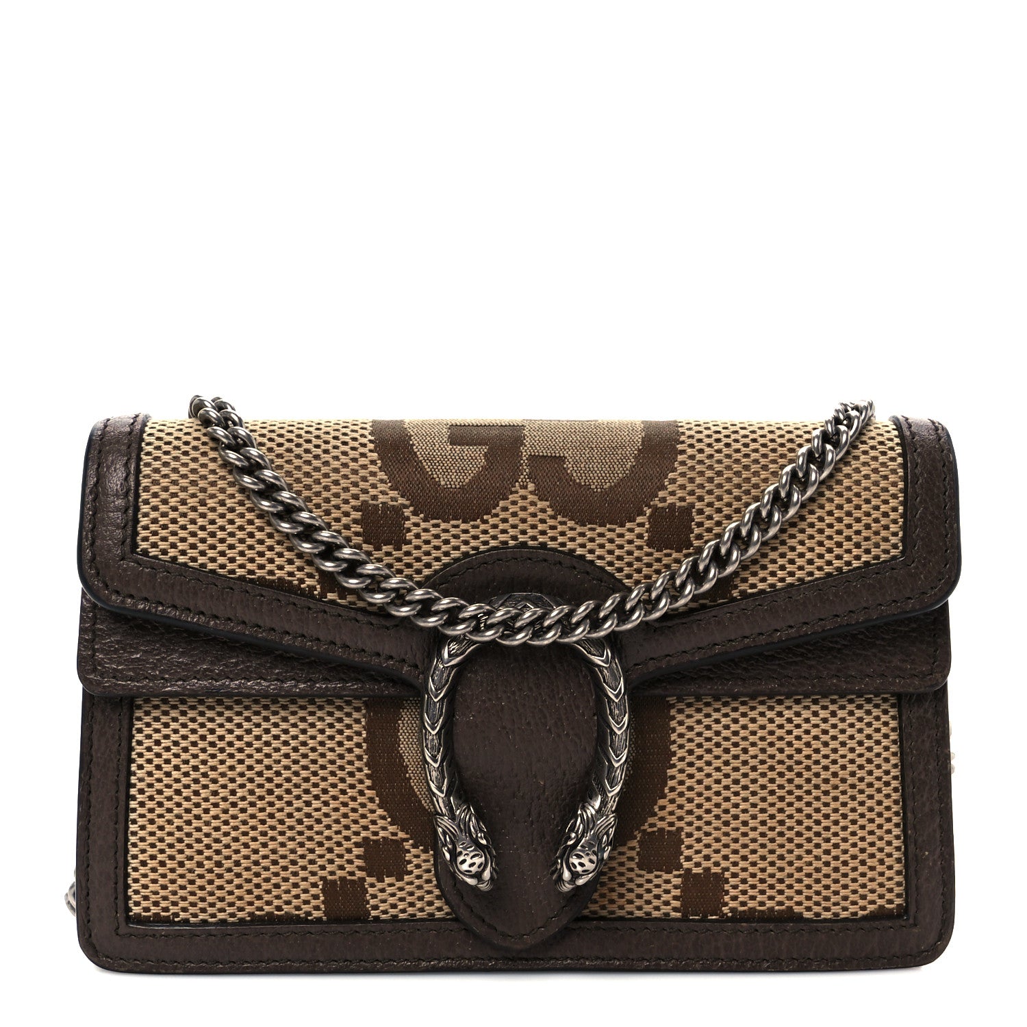 Gucci Monogram Jumbo GG Textured Dollar Calfskin Super Mini Dionysus Shoulder Bag Camel Ebony New Acero 1 of 10