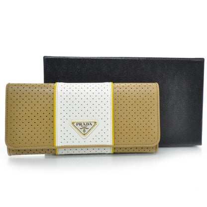 Prada Saffiano Perforated Stripe Continental Wallet Cuoio Mimosa 4 of 9