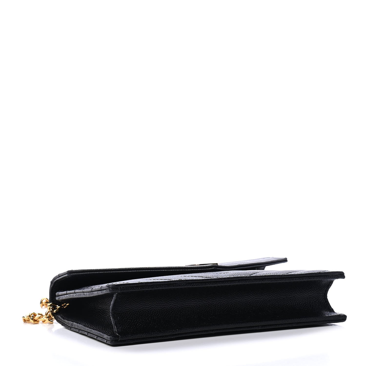 Saint Laurent Grain De Poudre Matelasse Chevron Monogram Envelope Chain Wallet Black 3 of 4