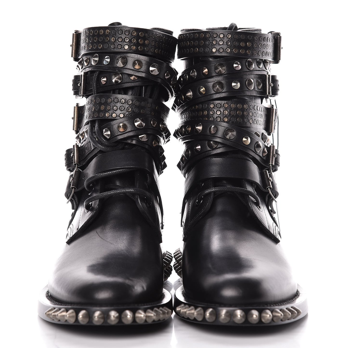 Smooth Calfskin Studded Womens Punk Ranger Boots 37 Black