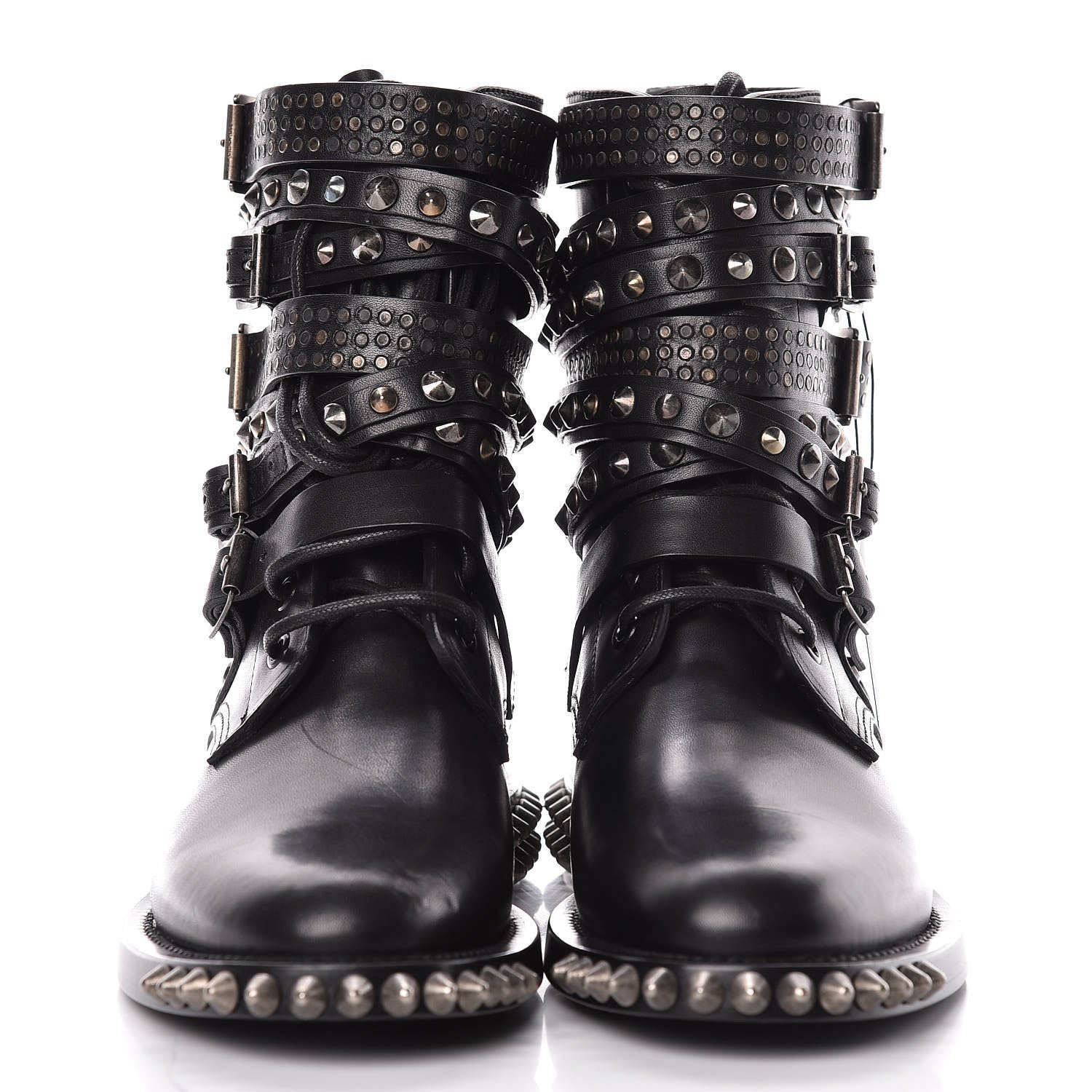 Saint Laurent Smooth Calfskin Studded Womens Punk Ranger Boots 37 Black 2 of 15