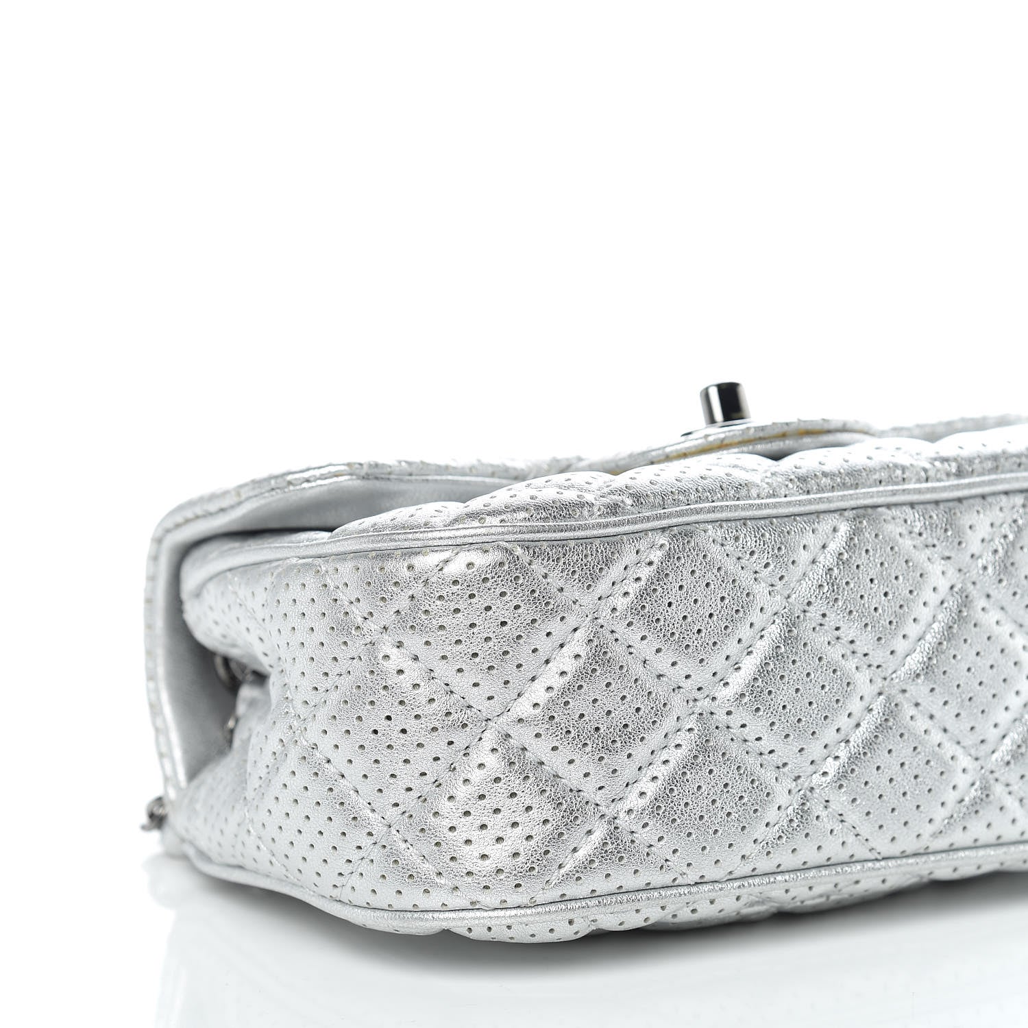 Chanel Metallic Lambskin Perforated Mini Rectangular Flap Silver 8 of 13