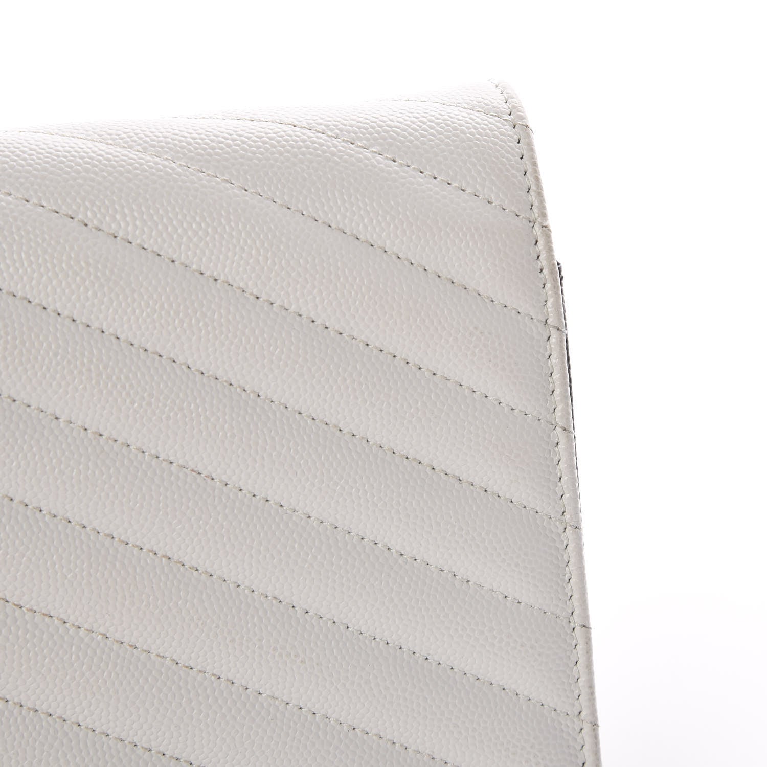 Saint Laurent Grain De Poudre Matelasse Chevron Bi-Color Monogram Chain Wallet White Black 9 of 13