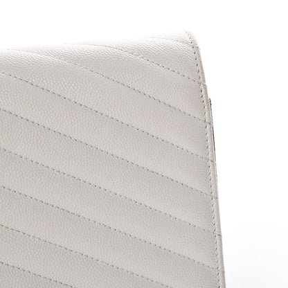 Saint Laurent Grain De Poudre Matelasse Chevron Bi-Color Monogram Chain Wallet White Black 9 of 13